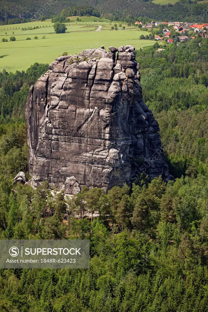 Falkenstein rock in the Elbe Sandstone Mountains, Saxony, Germany, Europe