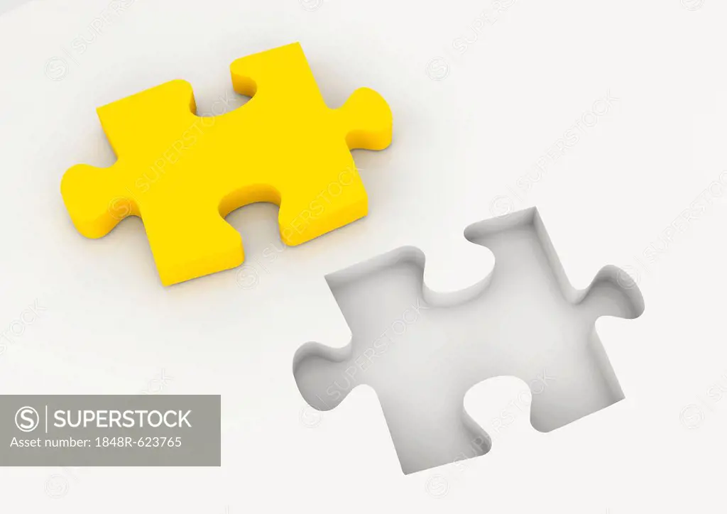 Puzzle piece as a missing element, symbolic image for filling a gap, 3D illustration