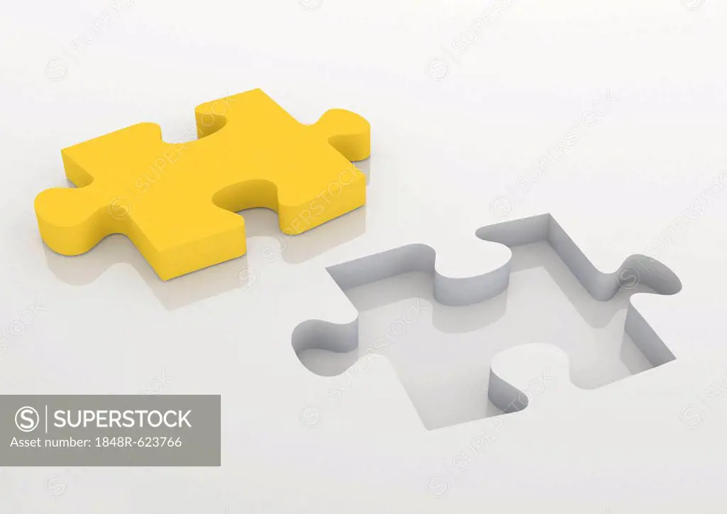 Puzzle piece as a missing element, symbolic image for filling a gap, 3D illustration