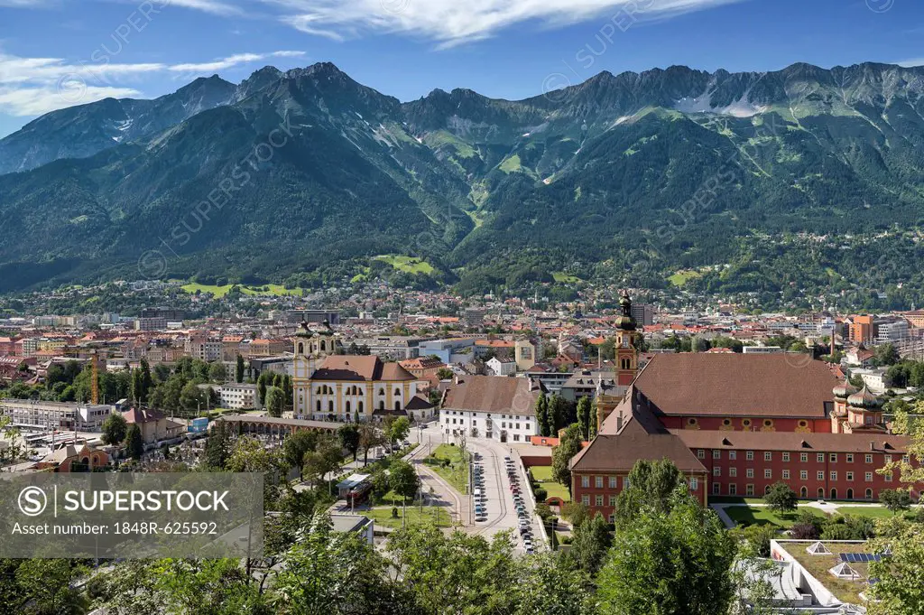View of Innsbruck, Wilten district, capital of Tyrol with Northern Chain, Alps, Austria, Europe, PublicGround