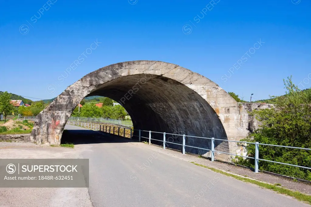 Concrete bridge of unfinished road in Ludkovice, Zlin district, Zlin region, Czech Republic, Europe
