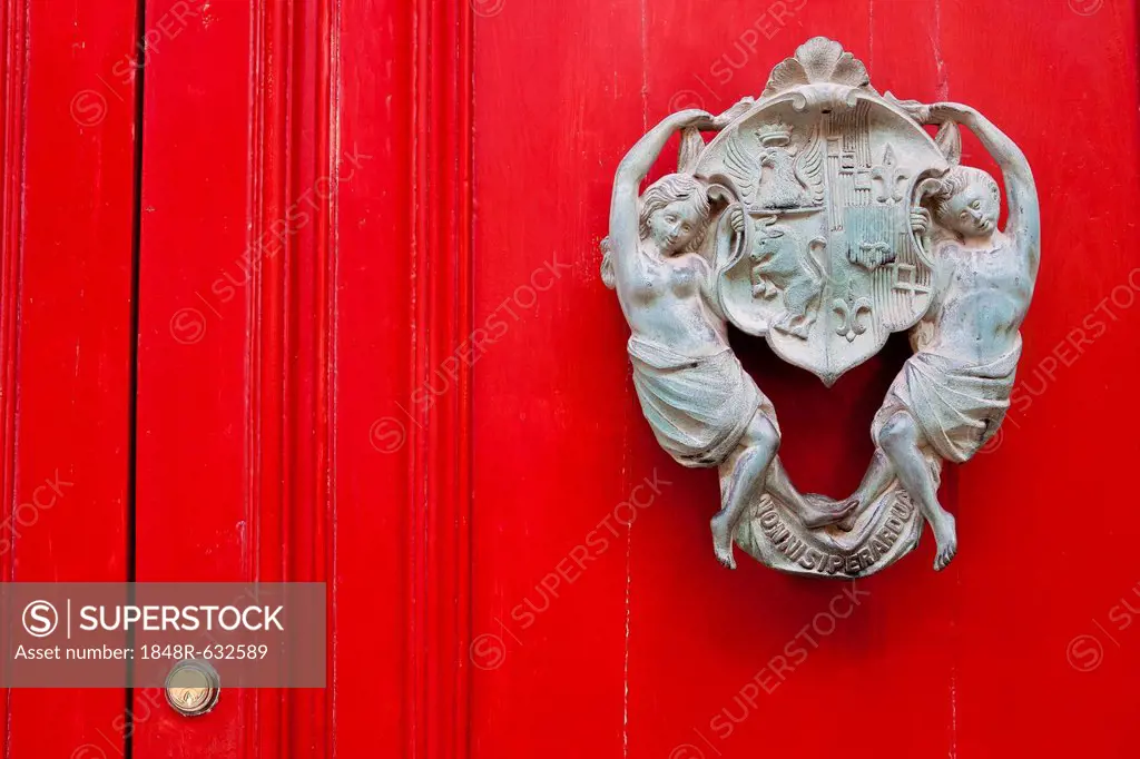 Door knocker on front door, Valletta, Malta, Europe