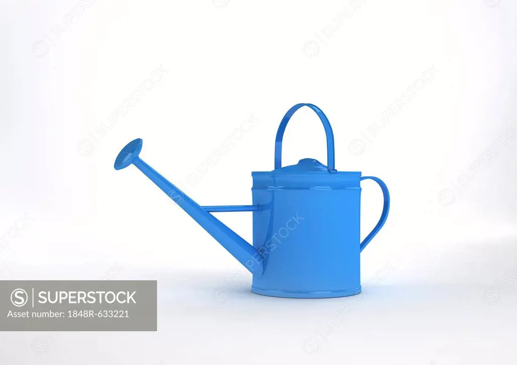 Blue watering can, illustration, 3D visualisation