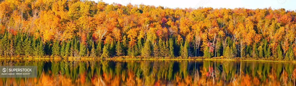 Autumn panorama, lake, South Bolton, Quebec, Canada