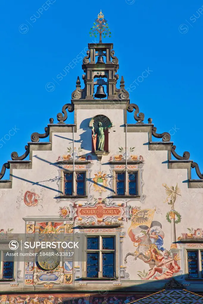 Ornate facade, Renaissance style, paintings, old town hall, Lindau, Lake Constance, Bavaria, Germany, Europe