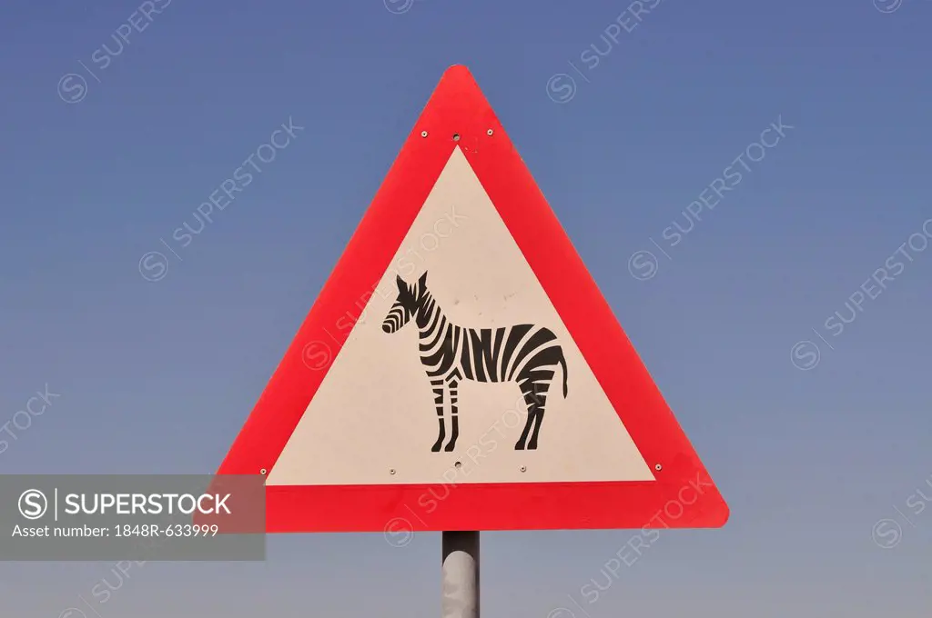 Warning sign for zebras at the entrance of the Namib Rand Nature Reserve, Namib Desert, Namibia, Africa