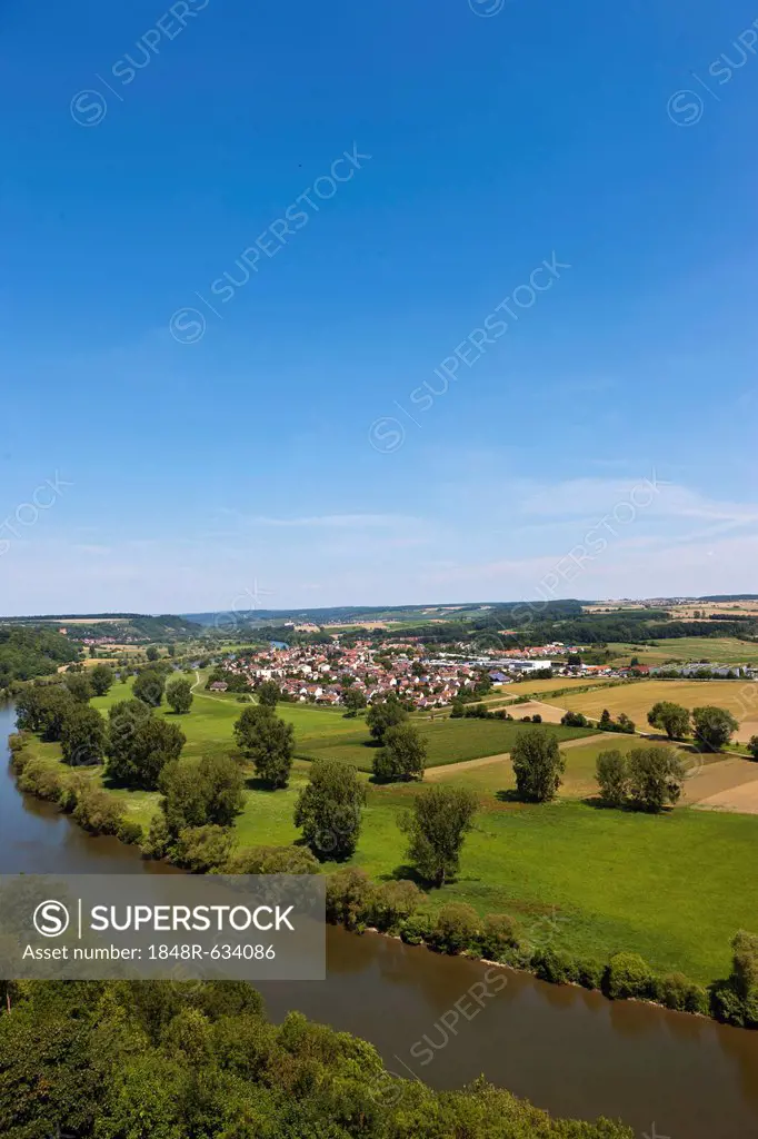 View over the Neckar River towards the village of Offenau, Neckartal, Baden-Wuerttemberg, Germany, Europe, PublicGround