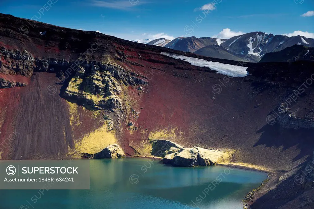 Ljótipollur volcanic crater, Landmannalaugar, Fjallabak Nature Reserve, Highlands, Iceland, Europe
