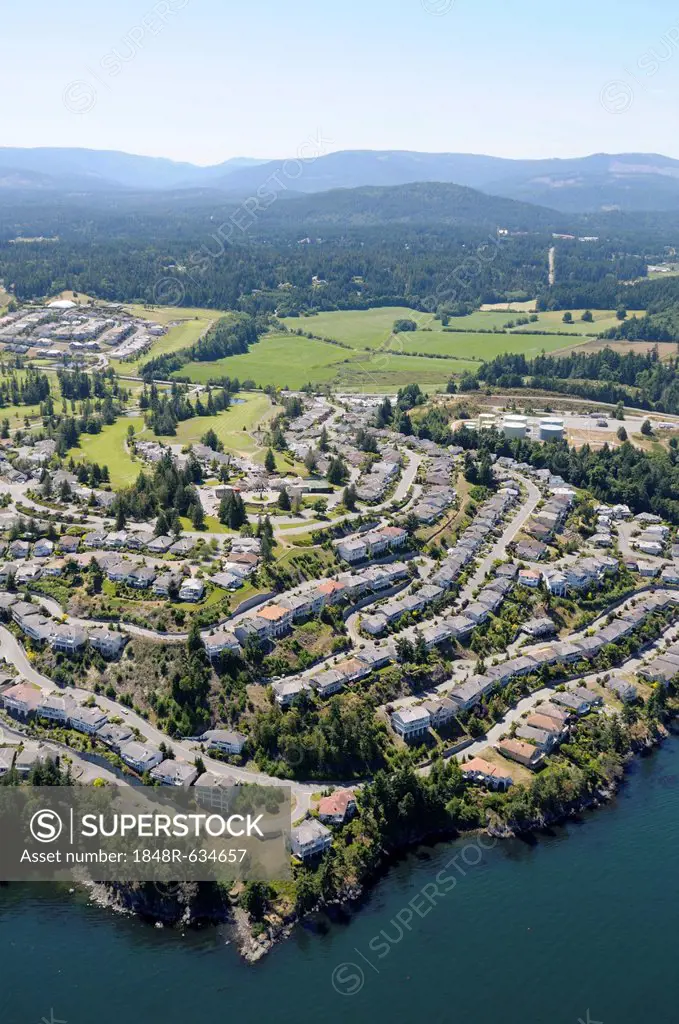 Aerial view of recent landscape development at Arbutus Ridge, Cowichan Valley, Vancouver Island, British Columbia, Canada