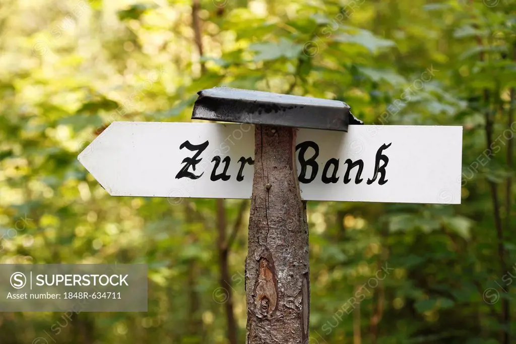 Sign, lettering Zur Bank, Jachenau, Upper Bavaria, Bavaria, Germany, Europe, PublicGround