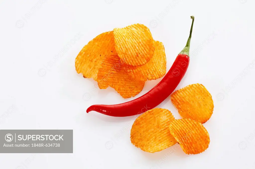 Paprika potato chips with a chili pepper