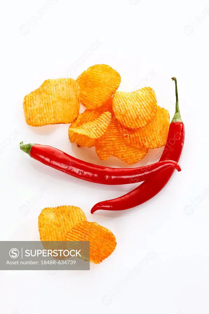 Paprika potato chips with chili peppers