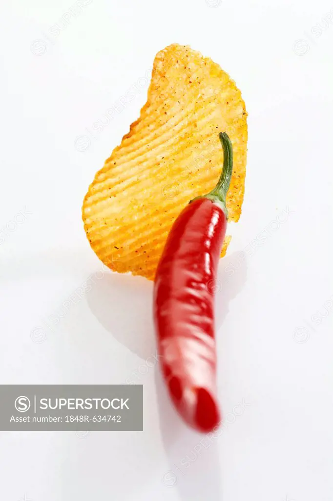 Paprika potato chips with a chili pepper
