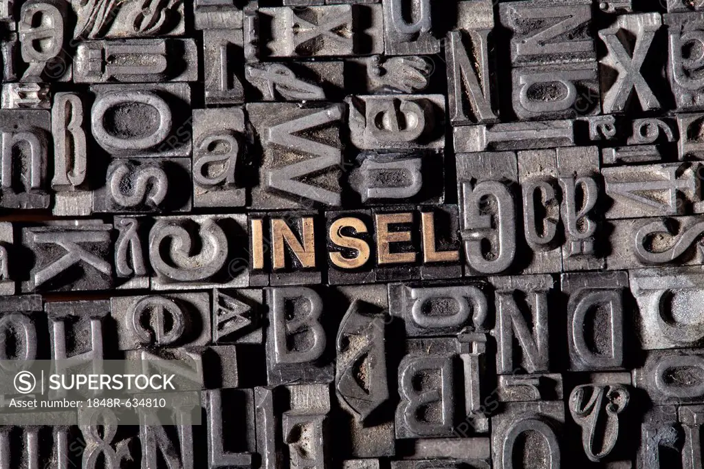 The word Insel, German for island, made of old lead type
