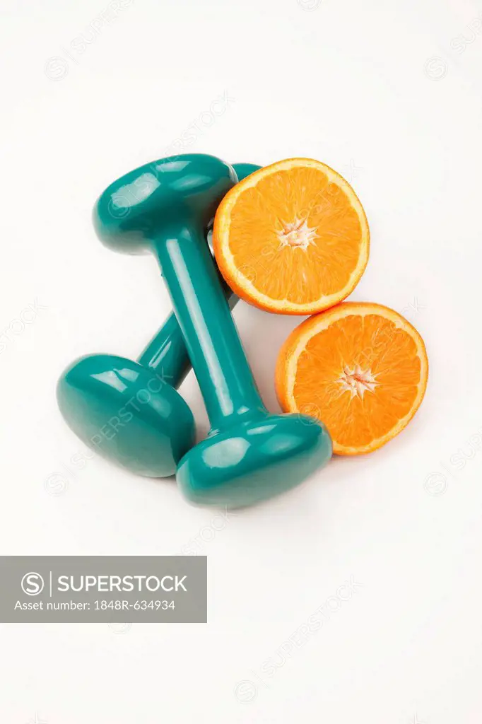 Orange slices with dumbbells