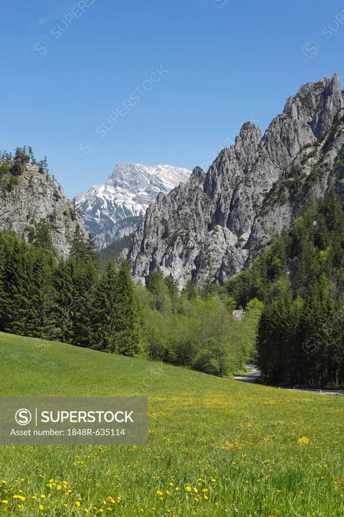 View of Gesaeuse National Park as seen from Johnsbach, Ennstal Alps, Upper Styria, Styria, Austria, Europe