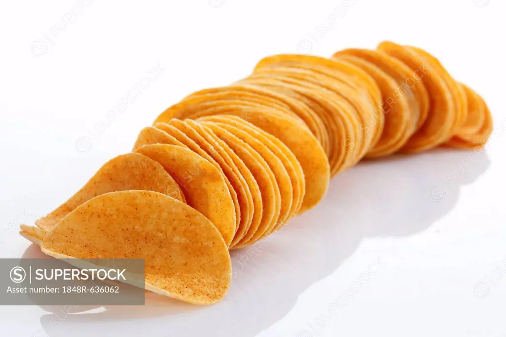 Oval paprika potato chips, stacking chips