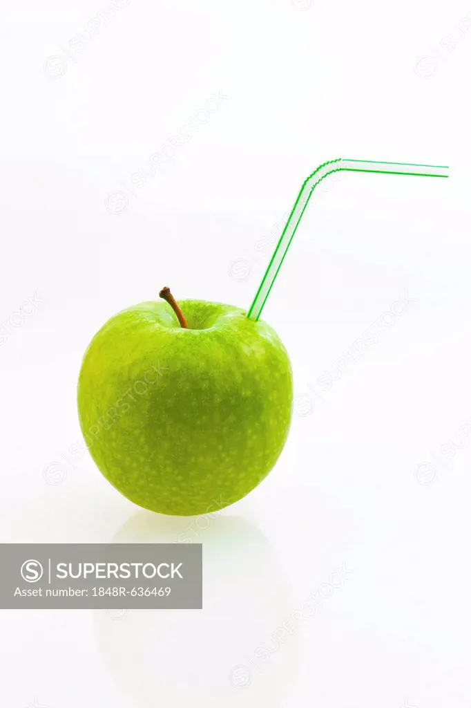 Apple with a straw in it like a soft drink