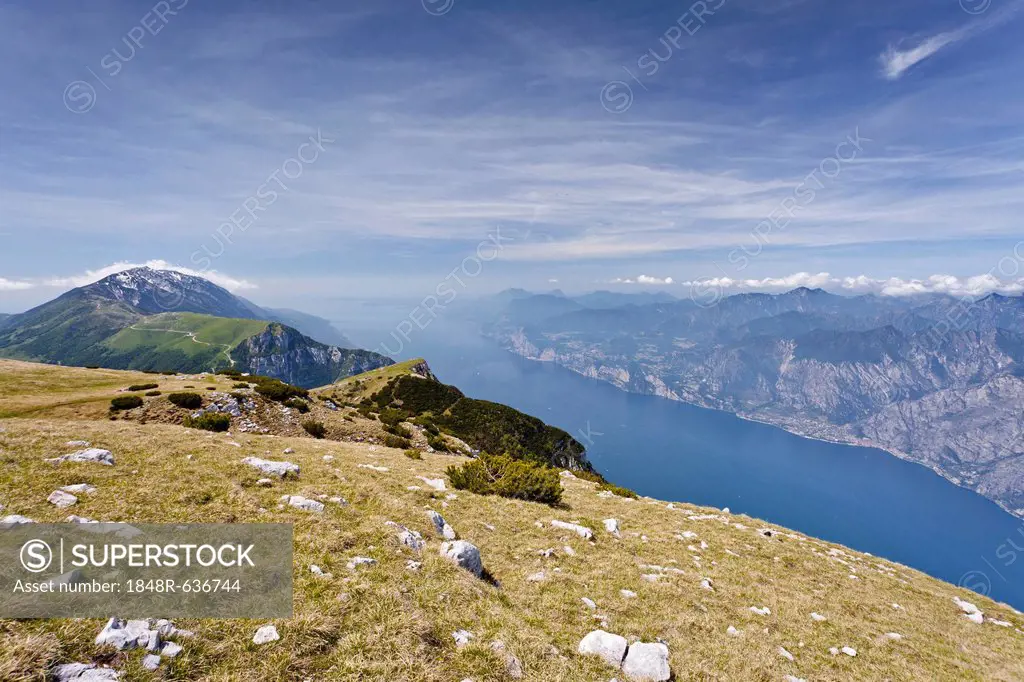On Mt Altissimo, above Nago-Torbole, Lake Garda below, Mt Baldo in the back, Trentino, Italy, Europe