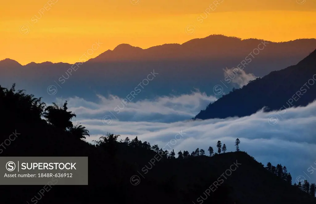 Early morning with cloud sea in the mountains in Sapa or Sa Pa, Lao Cai province, northern Vietnam, Vietnam, Southeast Asia, Asia