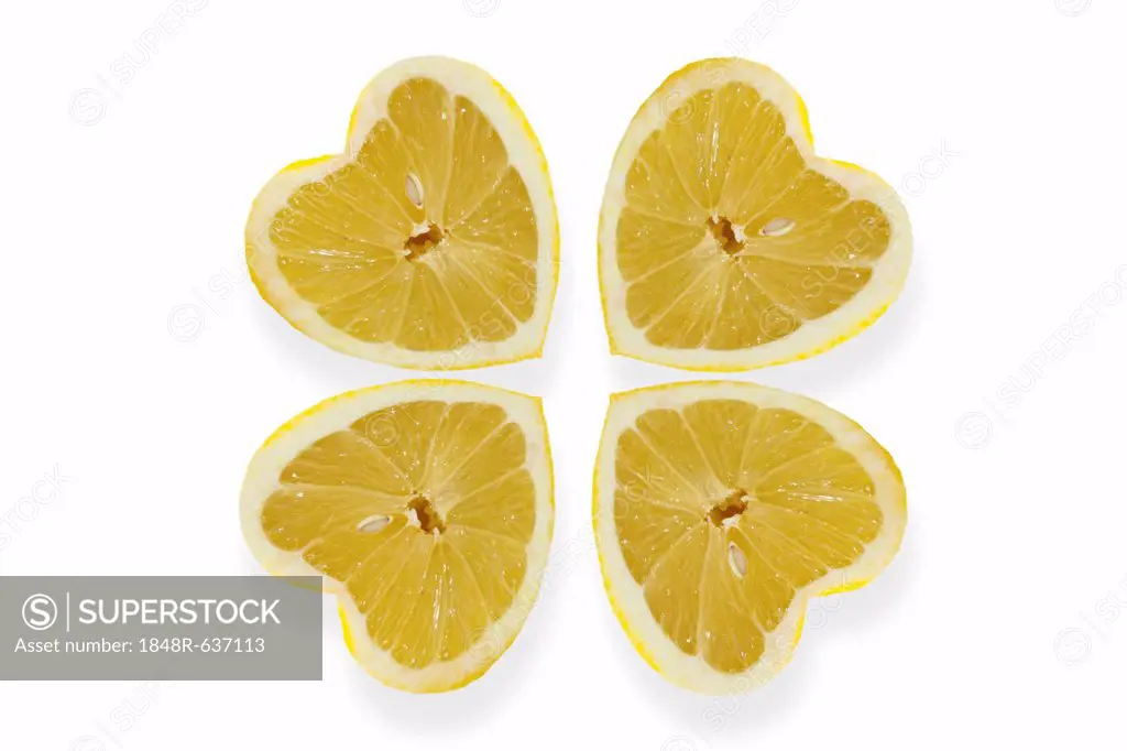 Heart-shaped lemons arranged like a cloverleaf