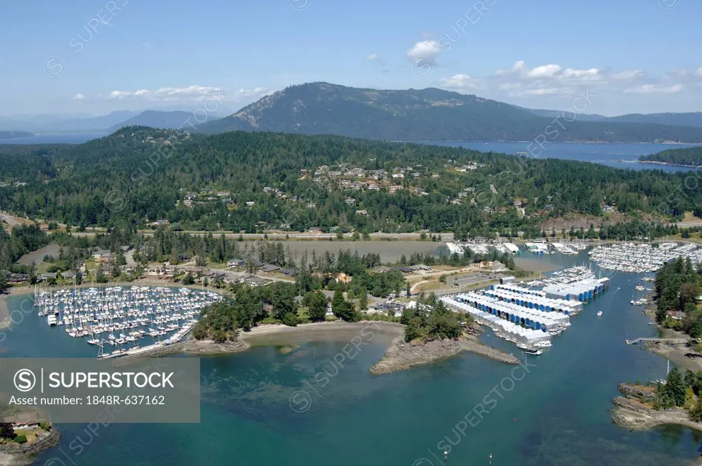 Aerial view of Sidney Marinas, Vancouver Island, British Columbia, Canada