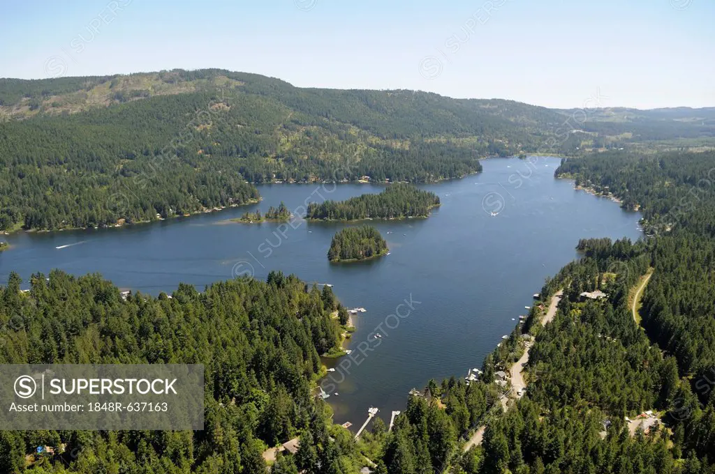 Aerial view of Shawnigan Lake, Vancouver Island, British Columbia, Canada