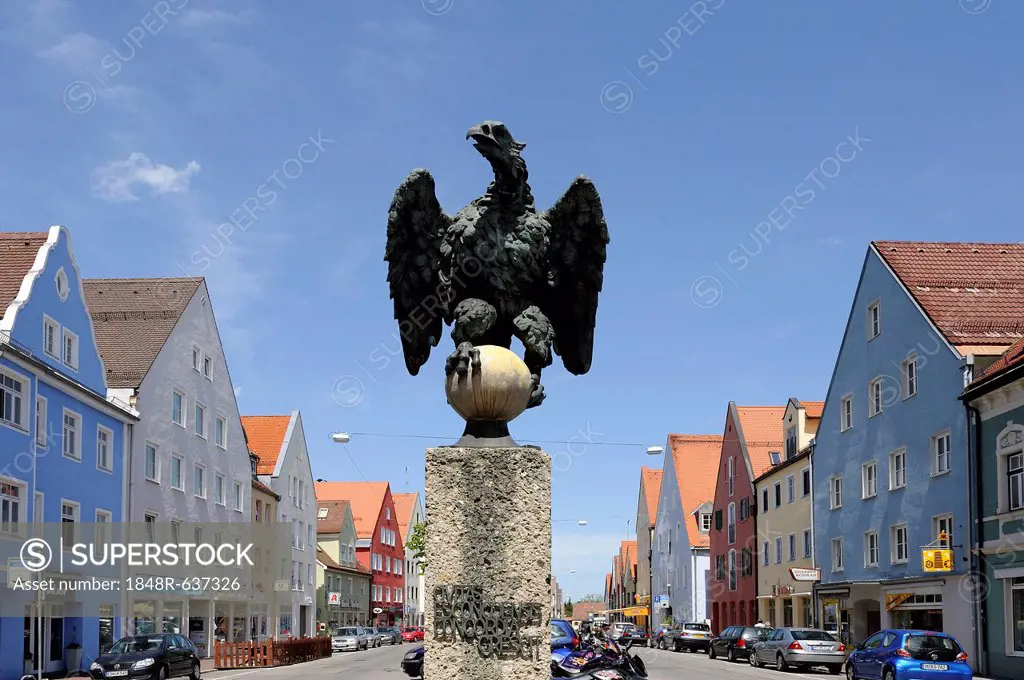 Eagle monument, Muenzstrasse street, Schongau, Pfaffenwinkel region, Upper Bavaria, Bavaria, Germany, Europe, PublicGround