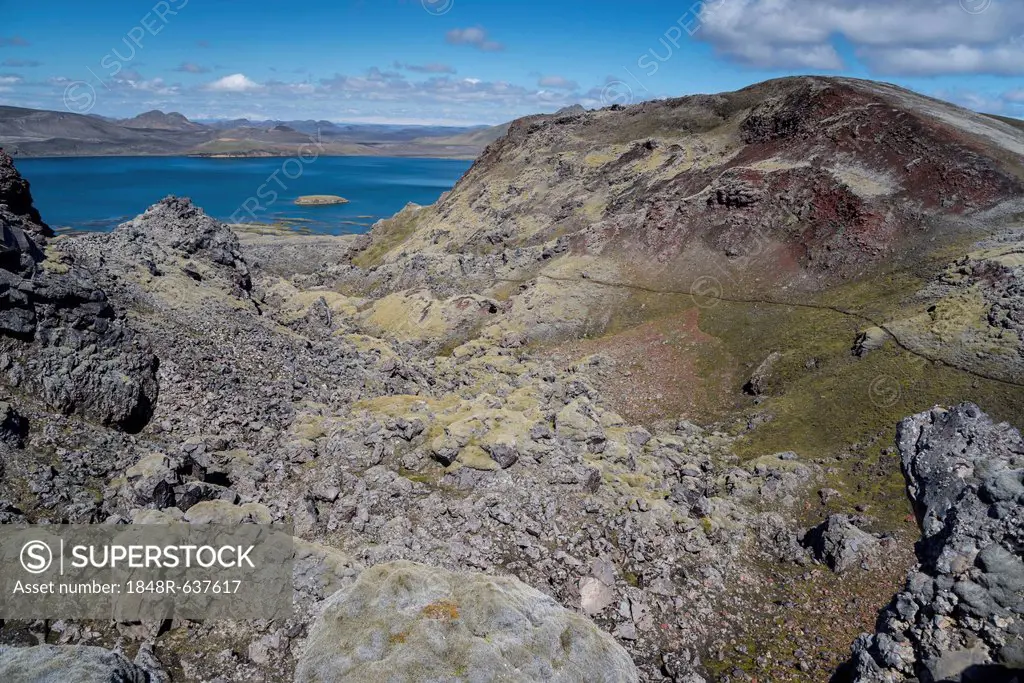 Lake Frostastaðavatn, Námshraun lava field, Landmannalaugar, Fjallabak Nature Reserve, Highlands, Iceland, Europe
