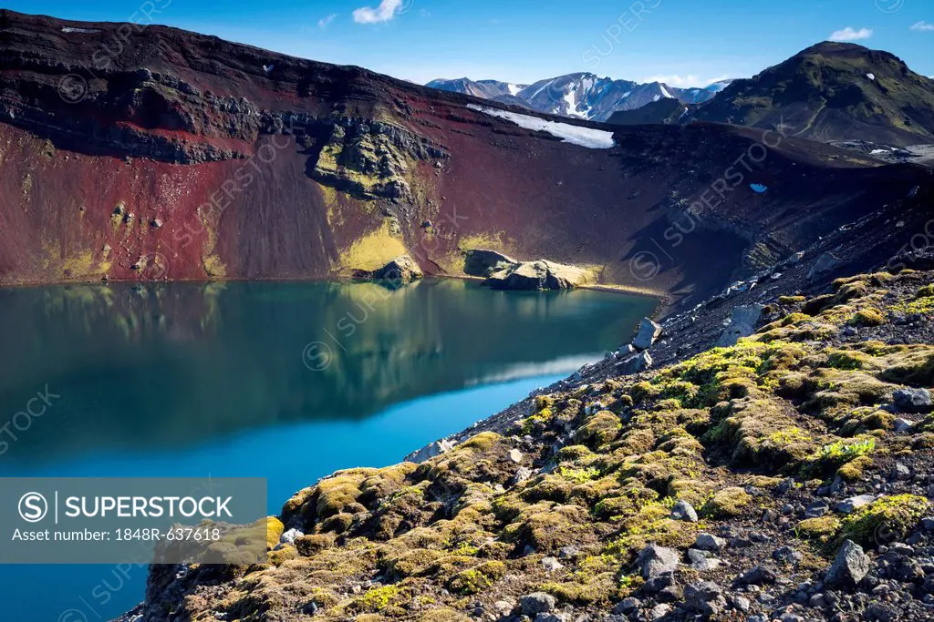 Ljótipollur volcanic crater, Landmannalaugar, Fjallabak Nature Reserve, Highlands, Iceland, Europe