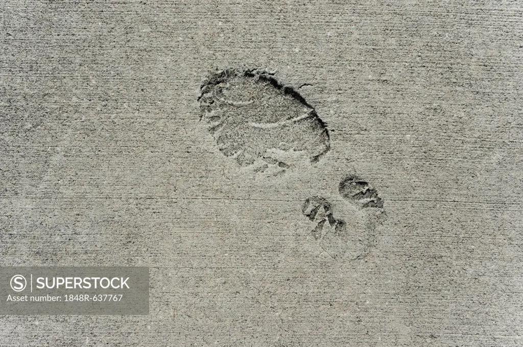 Footprint in concrete, Florida, United States, USA