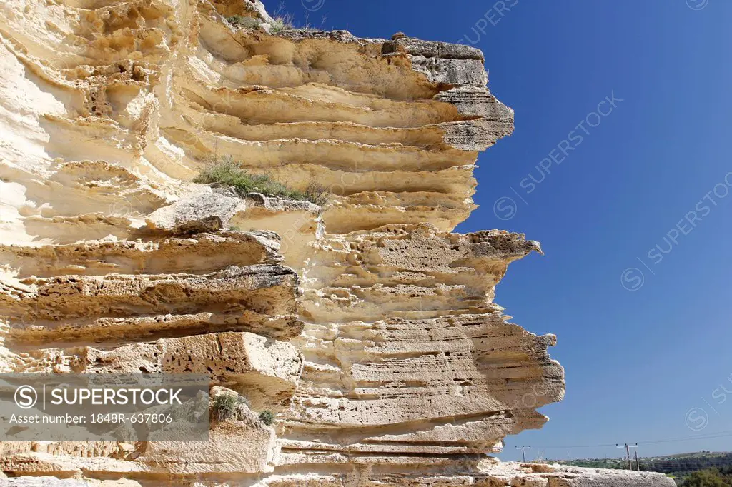 Sandstone cliffs below the Theater of Kourion, Southern Cyprus, Cyprus, Greece, Europe