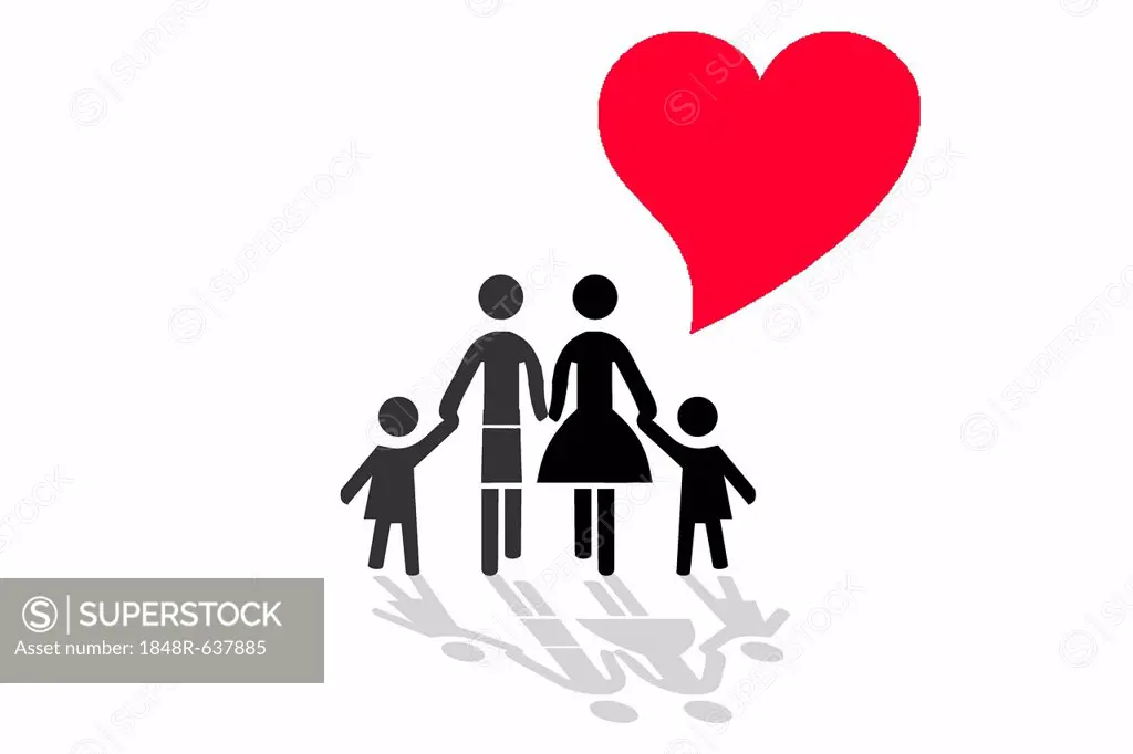 Family with heart, symbolic image for love and harmony in a family, illustration