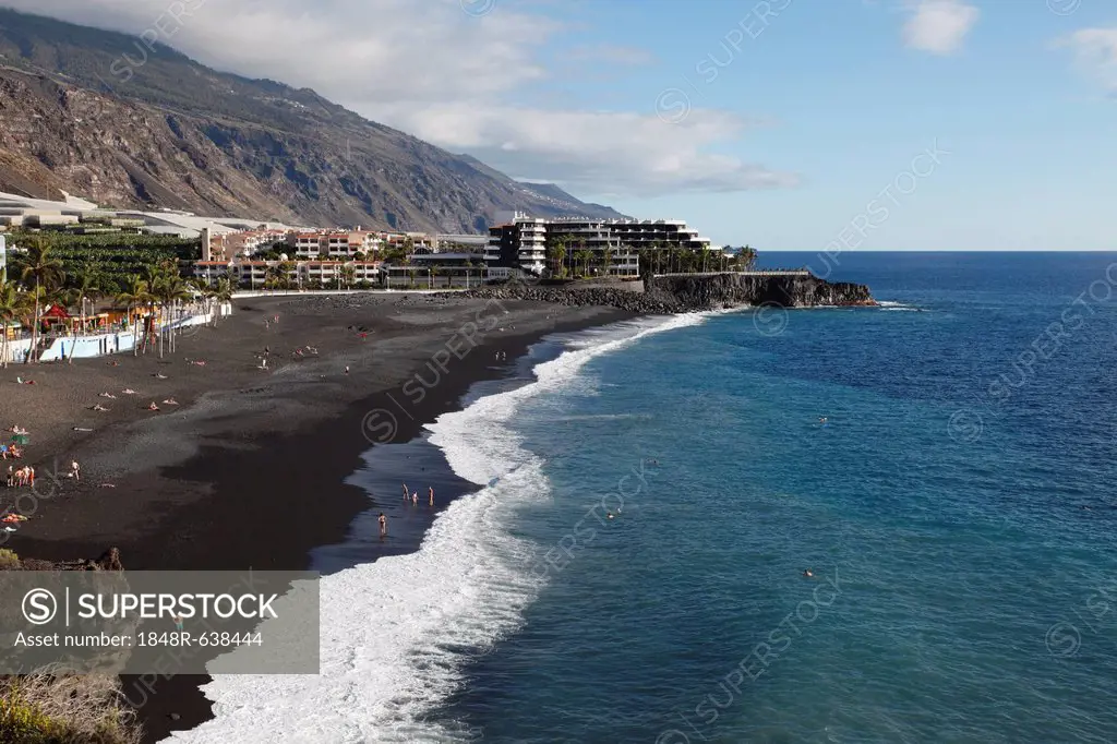 Beach of Puerto Naos with the Sol Hotel, La Palma, Canary Islands, Spain, Europe, PublicGround