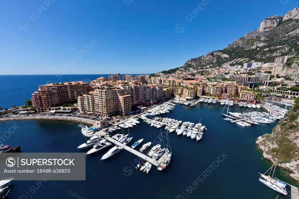 Port Fontvieille harbour, Monaco-Fontvieille, Monte Carlo, principality of Monaco, Cote d'Azur, Mediterranean, Europe, PublicGround