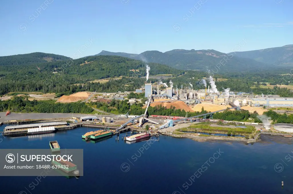 Aerial view of the Catalyst Paper Mill, Crofton, Vancouver Island, British Columbia, Canada