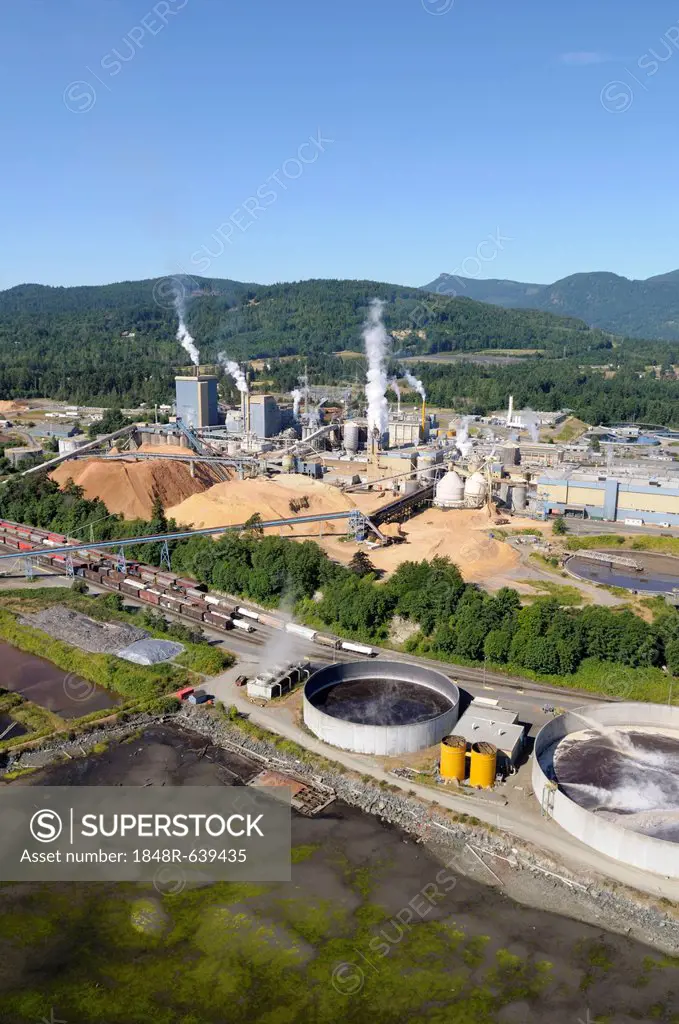 Aerial view of the Catalyst Paper Mill, Crofton, Vancouver Island, British Columbia, Canada
