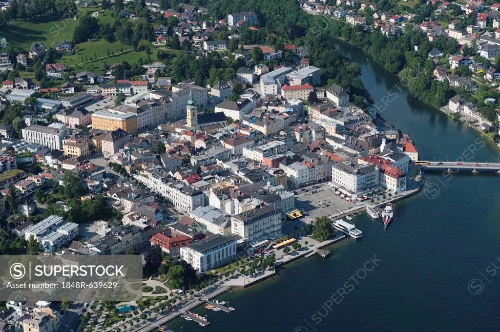 Aerial view, Gmunden, Lake Traun, Upper Austria, Austria, Europe