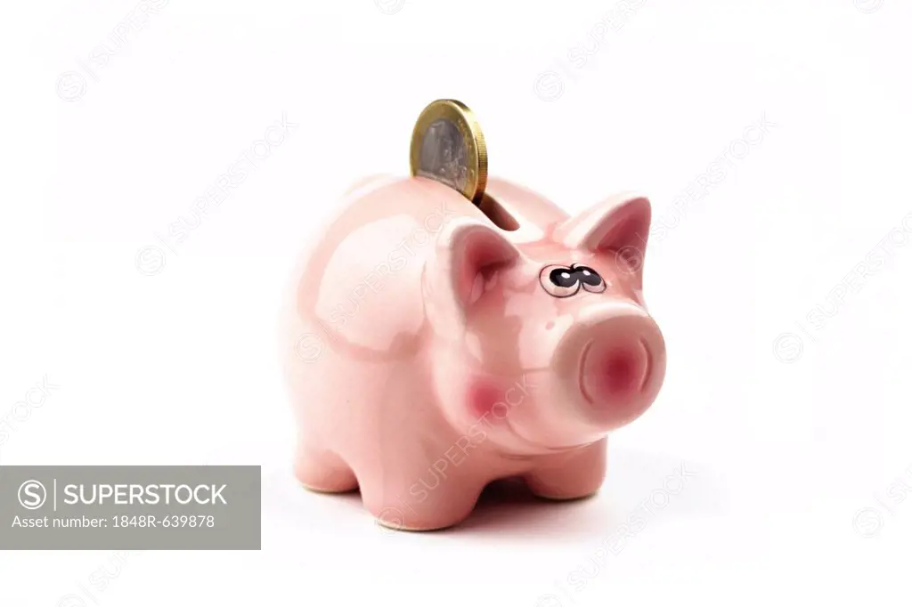 Piggy bank with a 1-euro coin