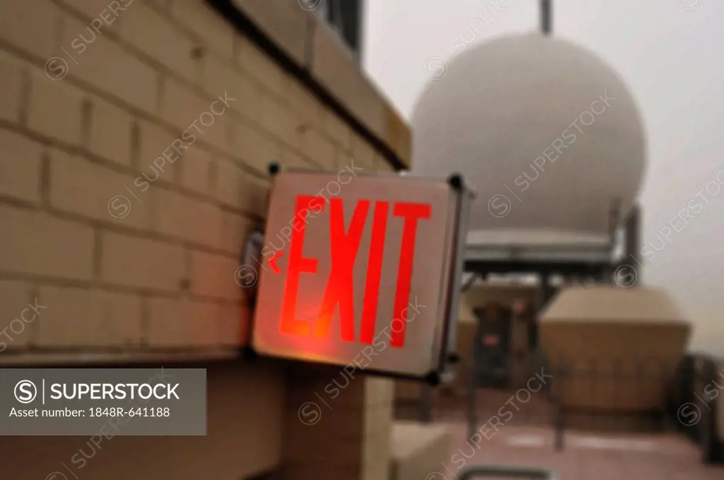 Illuminated exit sign, New York, USA, North America