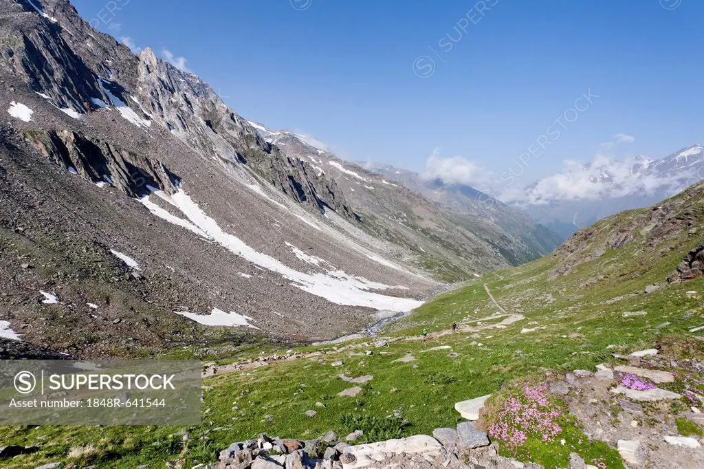 Merano High Mountain Trail, view during the ascent to the peak of Hohe Wilde mountain, Pfossental valley, Schnalstal valley, province of Bolzano-Bozen...