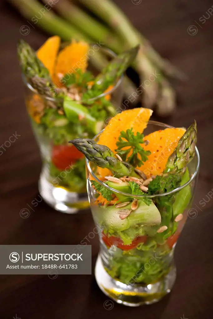 Glasses with asparagus salad