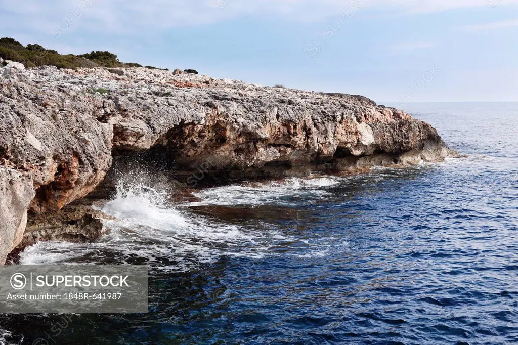 Cliffs, Punta de n'Amer nature reserve, Majorca, Balearic Islands, Spain, Europe