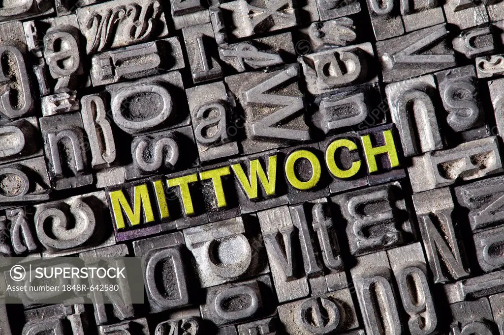 The word Mittwoch, German for Wednesday, made of old lead type