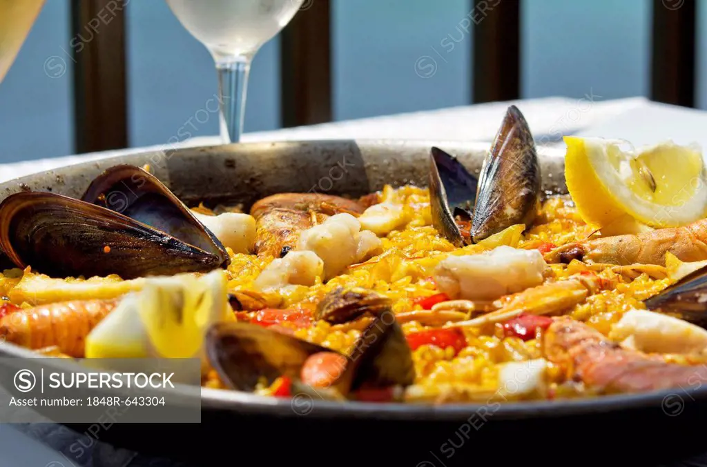 Fish paella in San Telmo on Majorca, Balearic Islands, Spain, Europe