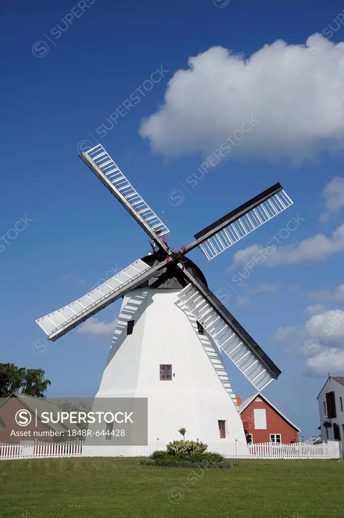 The only functioning windmill on Bornholm in which flour is still milled in Arsdale, Bornholm, Denmark, Europe