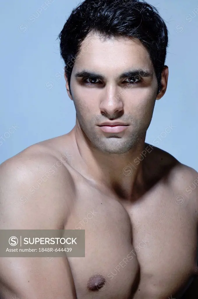 21-year-old man, bare-chested, beauty portrait