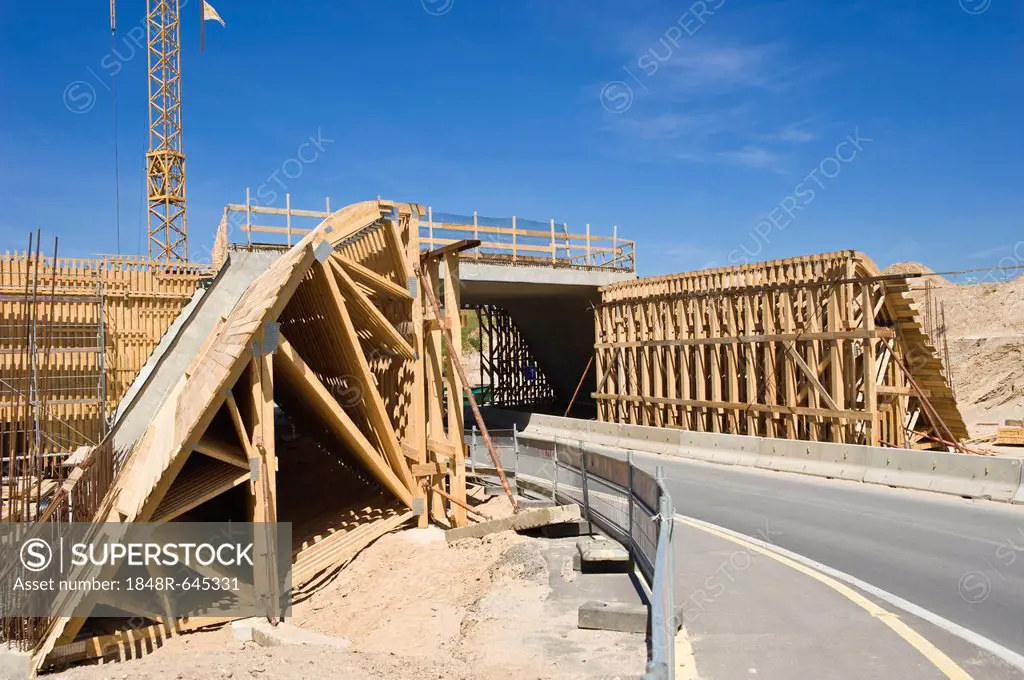 Bridge construction, wooden scaffolding, B207, Heiligenhafen, Baltic Sea, Schleswig-Holstein, Germany, Europe