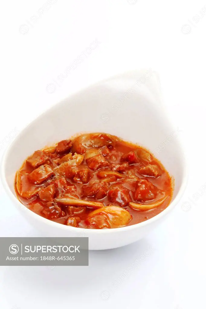 Porcelain bowl with goulash soup