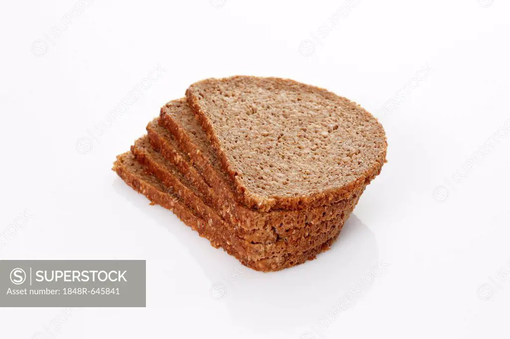 Five slices of whole-grain bread, stacked